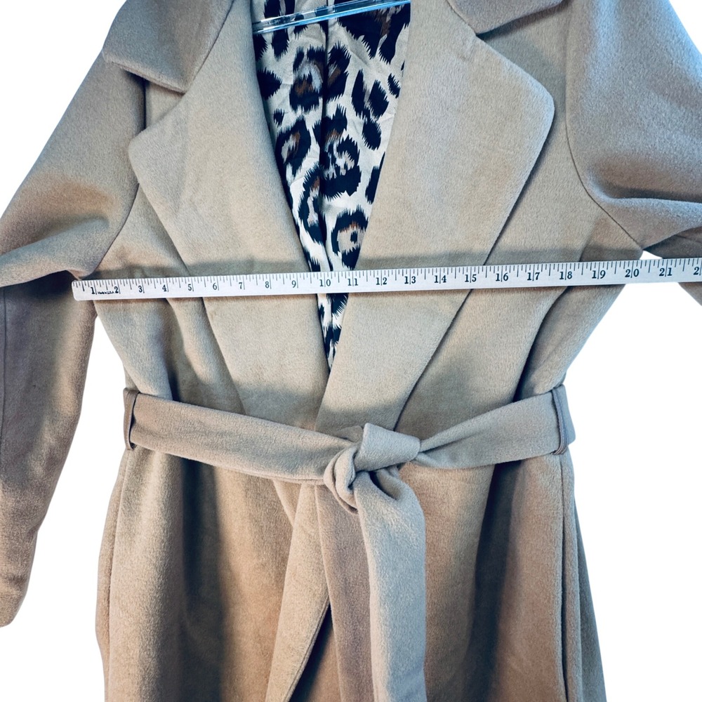 Katie Sturino x Stitch Fix Camel Wrap Coat Leopard Lined Belted Long Jacket XL - Picture 5 of 10
